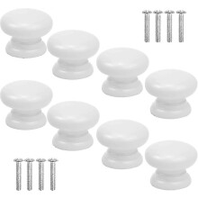 8 Pcs White Wood Cabinet Knobs 33mm Solid Mushroom Drawer Handles Pulls