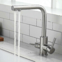 3 Way Kitchen Faucet, 360 Degree Rotatable, 3 In 1 Water Filter Mixer Tap, 2 Lever, 304 Stainless Steel, Brushed Nickel