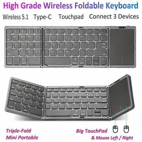 Portable Foldable Wireless Keyboard with Touchpad, Compatible with Windows Android iOS Mac Tablets Smartphones