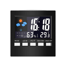 Digital Weather Station Alarm Clock with LED Backlight, Temperature Humidity Monitor, Sound Control, Desktop Bracket