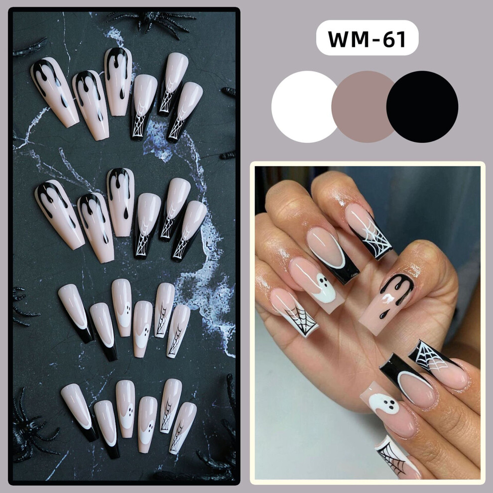 Hue-Grain (Jelly Glue Model) Ghost Printed Halloween False Nails - 50Pcs