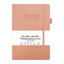 Agenda mensile 2026-2027, 12 mesi, disponibile in 7 colori, copertina in similpelle, chiusura elastica.