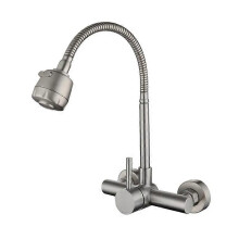 Stainless Steel Kitchen Faucet for Double Hole Sink Hot and Cold Water Rotary Shower Pipe