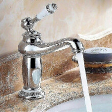 Robinet de lavabo rétro en céramique et laiton, mitigeur d'évier argenté antique pour cuisine et salle de bain