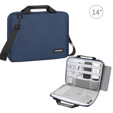 Slanke laptoptas/aktetas/crossbodytas voor 14-15 inch laptops met waterafstotende stof en trolleyband.