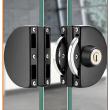 Stainless Steel Double Sliding Glass Door Lock, No Drilling, Compatible with Frameless Tempered Glass 10-12mm