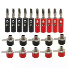 4-mm-Bananenstecker- und -Buchsen-Set, 10 Paar, rot, schwarz, silber, vernickelt