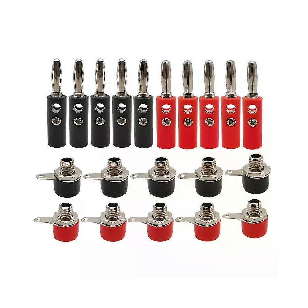 4Mm Banana Plug And Socket Connector Set, 10 Pairs Red Black Silver Nickel Plated 6933168259307