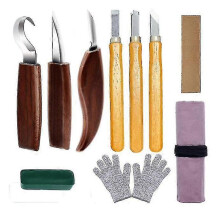 Kit de sculpture sur bois avec 10 pièces, ciseaux à bois, cuir d'affûtage et sac en tissu pour le travail du bois