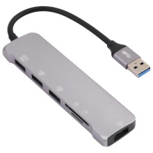 6-in-1-USB-Adapter mit 3 USB 2.0-Anschlüssen, 1 USB 3.0-Anschluss und TF-/SD-Kartenleser, kompatibel mit Laptops, Smartphones und Tablets