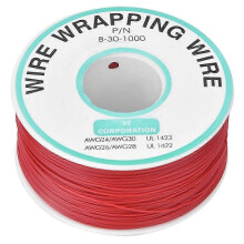 Cable puente OK Wire 30AWG de cobre estañado rojo, 300 m, diámetro del núcleo de 0,25 mm