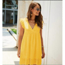 (xs, Yellow) Moonycozy Dress with Built in Shorts, Moonycozy Lace Hollow Dress