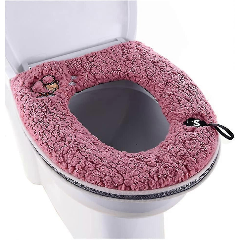 Warm Plush Washable Thickened Toilet Seat Cover Pad With Handle And Zipper Red 6933168290492