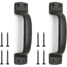 Barn Door Handle Set of 2, 6 Inch Aged Cast Iron Dark Brown for Wooden Doors Sheds