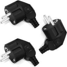 Schuko Plug Angled Design 3-Pack with Earthing Contact and Durable Sleeve, 250V 16A