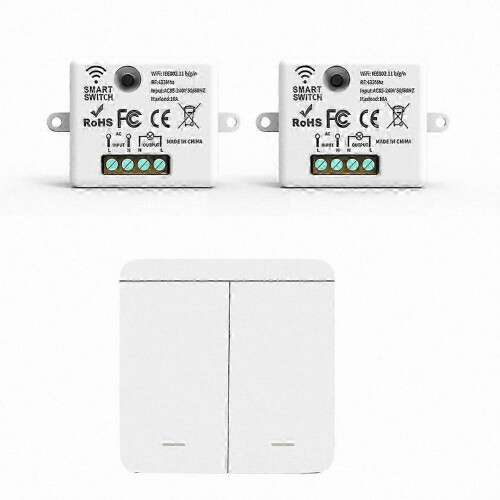 Wireless Light Switch 2-Gang Panel 2PCS Receiver RF 433Mhz Remote Control for Lamp