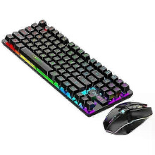 Kabelloses Tastatur- und Maus-Set, 2,4 GHz, 87 Tasten, RGB-Hintergrundbeleuchtung, wiederaufladbar, Gaming, Büro, kompatibel mit Windows