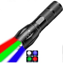 Rechargeable Flashlight with 4 Color LED, Zoomable, High Lumens, USB Rechargeable for Camping