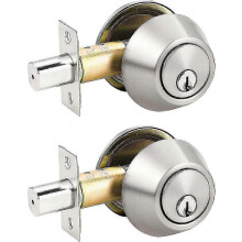 Brushed Nickel Keyed Alike Deadbolt Combo Pack, 2 Single Cylinder Units, ANSI Class 3, Adjustable Latch