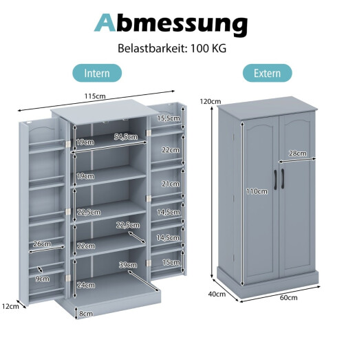 Mueble de cocina con 2 puertas y estantes ajustables, gris