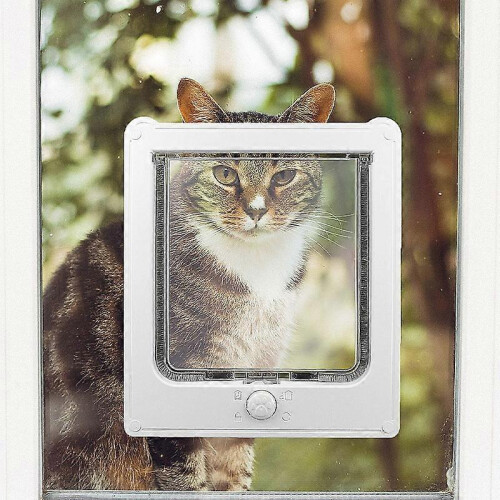 Cat Flap Door with Security Lock, Rotatable Magnetic Design, ABS PC Plastic, 4-Way Closing 2