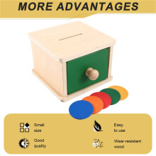 Montessori Kids Wooden Coin Box Drawer Game Colorful Wooden Throwing Coin Drawer Box Skills Trainin Early Education Toy