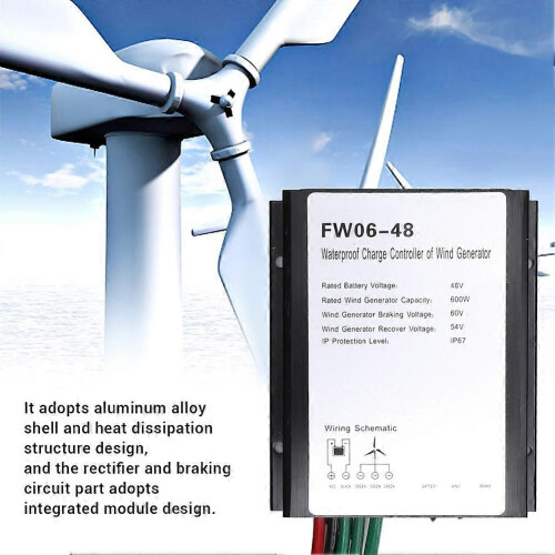 Wind Turbine Charge Controller, 48V 600W, IP67 Waterproof, LED Display, Aluminum Alloy Automatic Battery Charging Controller 1