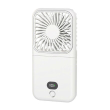 (White) Handheld Foldable Desk Fan with Mirror Foldable Phone Stand for Camping Hiking