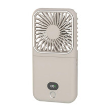 (Apricot) Handheld Foldable Desk Fan with Mirror Foldable Phone Stand for Camping Hiking