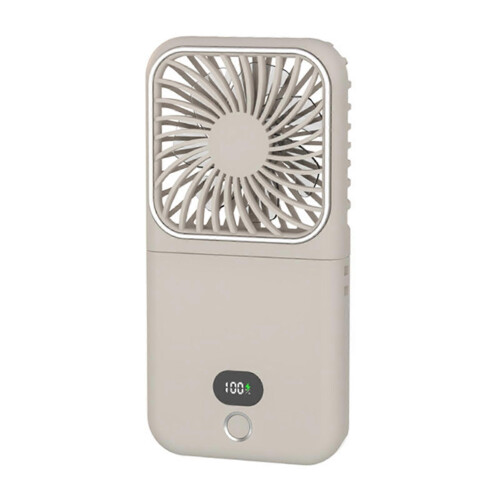 (Apricot) Handheld Foldable Desk Fan with Mirror Foldable Phone Stand for Camping Hiking