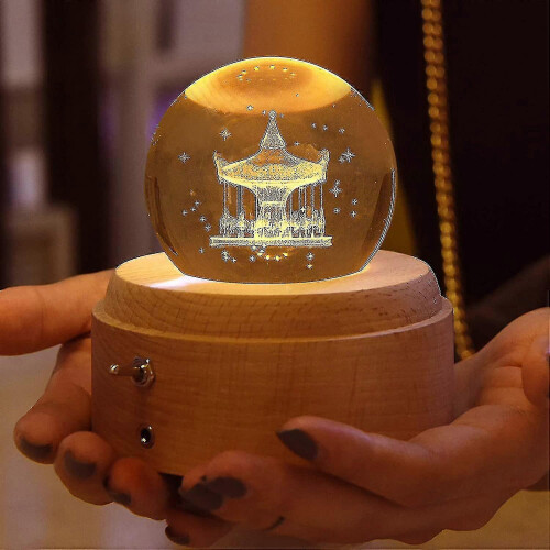 Crystal Ball Music Box with Rotating Base, Night Light and Projection 2