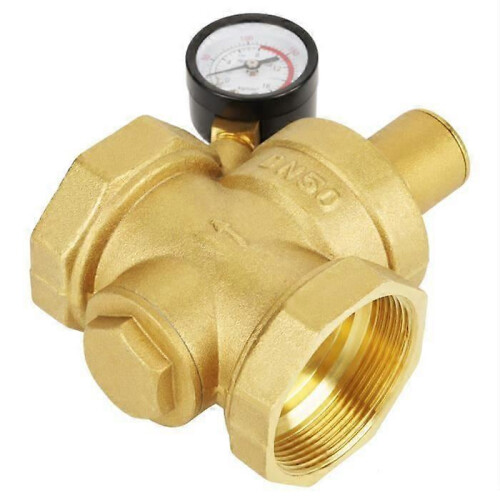 Messing waterdrukregelaar, DN50, 0,05-0,8 MPa instelbaar met manometer 2