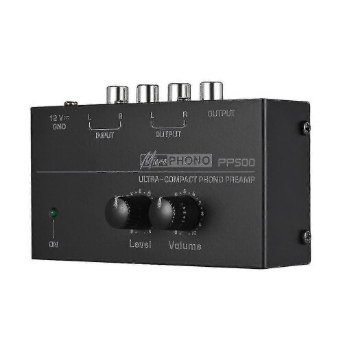 Pré-amplificador Phono PP500, caixa metálica ultrac Compacta, conexões RCA e 1/4 polegadas, alimentação DC 12V, cor preta 2