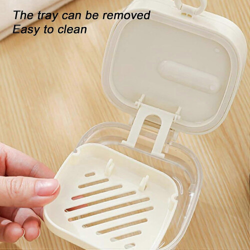 Denture Container for Soaking with Mirror and Tool Storage Box, White 1