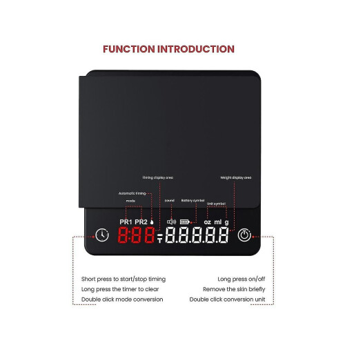 Coffee Scale with Timer, 0.1g Precision, Rechargeable Type-C, LED Display, Touch Control 1