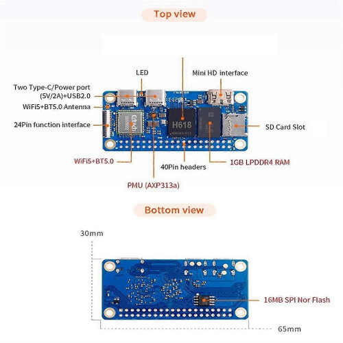 Single Board Computer compatible with Orange Pi Zero 2W, 1GB RAM, 16MB SPI Flash, WiFi Bluetooth, 40 Pin GPIO, Type-C Power Support Multiple OS 1