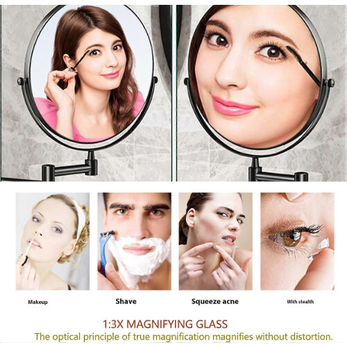 Wall Mounted Makeup Mirror Dual Sided 10X Magnification 360 Rotating Extendable Arm 1