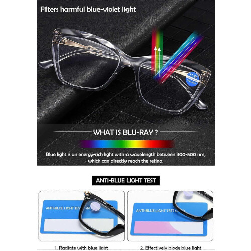 Blue Light Blocking Cat Eye Reading Glasses 1.75 for Women Retro Crystal Frame Computer Readers Grey 1