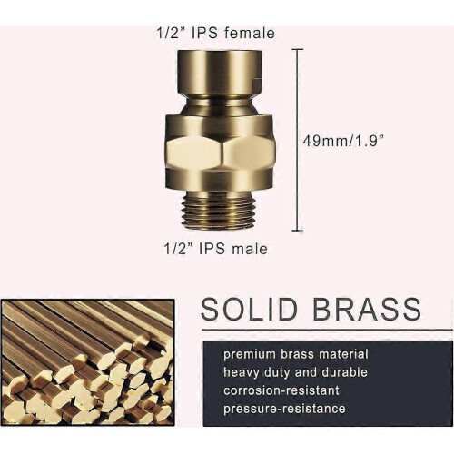 Solid Brass Shower Head Swivel Ball Adapter, Universal 1/2" Adjustable Shower Arm Extension, Gold 2