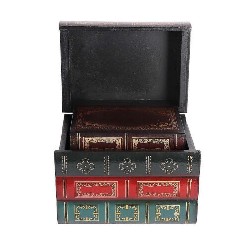 Retro Book-Shaped Jewelry Storage Box with Geometric Pattern for Home Decor 1