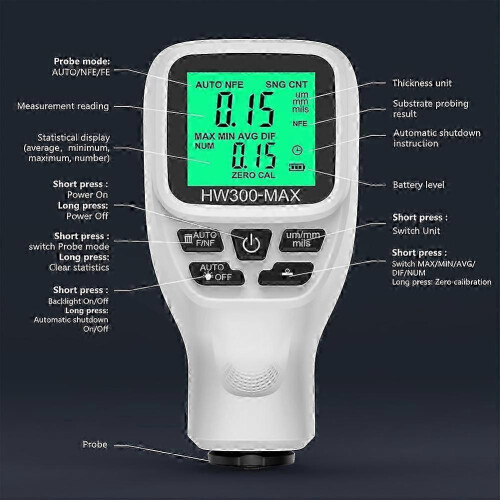 Coating Thickness Gauge 0-2000UM FE NFE Automatic Identify Metal Substrate Non-destructive Paint Thickness Tester 1