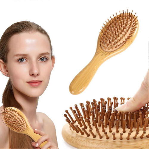 Rubber Cushion Comb Natural Bamboo Handheld Ergonomic Scalp Massage 2