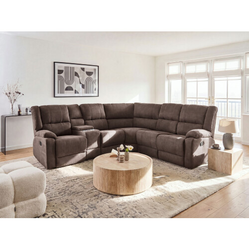 Beliani Manual Recliner Corner Sofa ROKKE Fabric Brown Left Hand 1