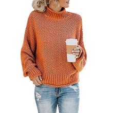 (XL, Orange) Women's Lamb Wool Knitted Long Sleeve Turtleneck Pullover Sweater, Loose Casual Top