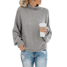 (M, Gray) Women's Lamb Wool Knitted Long Sleeve Turtleneck Pullover Sweater, Loose Casual Top
