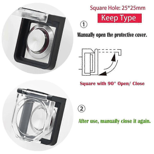 Push Button Switch Cover, Compatible with PC Power Button, Dustproof Safety Protector, Square 25x25mm Mounting Hole, Black 2
