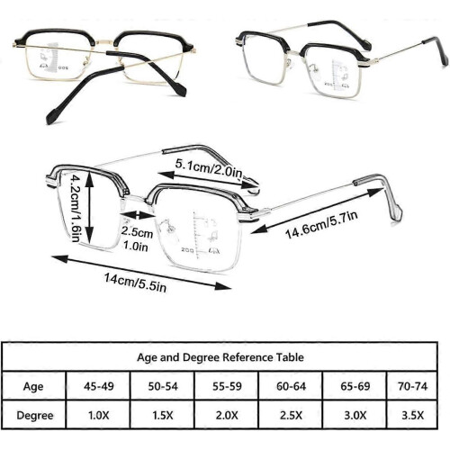 Progressive Reading Glasses for Men Large Frame Anti Glare Blue Light Blocking Silver 2.5x Magnification 1