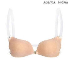 (A, Apricot) 1pc Women Invisible Bra Push Up Silicone Bra With Transparent Straps Backless