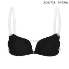 (A, Black) 1pc Women Invisible Bra Push Up Silicone Bra With Transparent Straps Backless