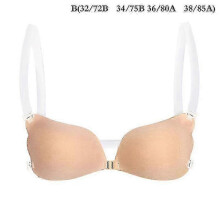 (B, Apricot) 1pc Women Invisible Bra Push Up Silicone Bra With Transparent Straps Backless